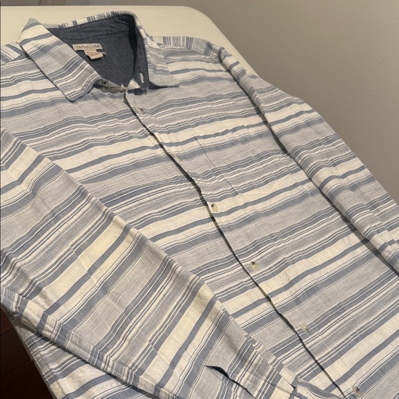 Carbon2Colbalt Blue/White Striped Men's Cotton Casual Soft Button-Down   Size XL - Picture 4 of 12